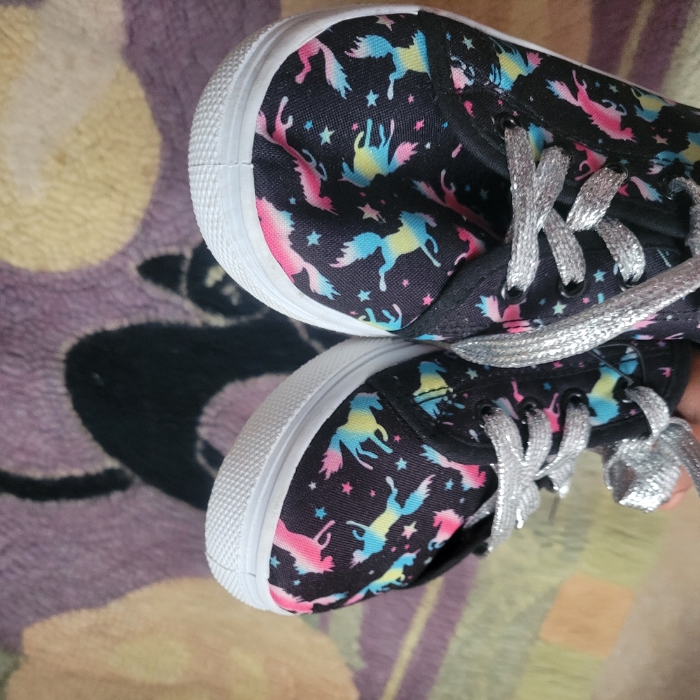 Fashion Supply Sneakers - Lace Up Black with Multicolor Design Size 2
